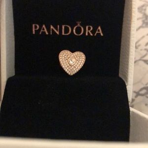 Rose gold and diamond studded heart pandora charm